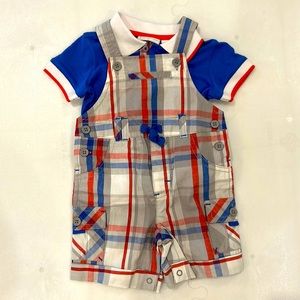 Brand new, without tags, First Impressions overalls and matching polo outfit